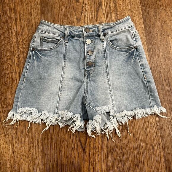 Black Label High Rise Button Fly Shorts With Flayed Hem - Picture 3 of 8